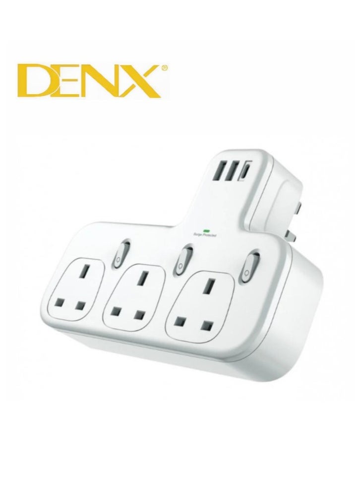 دينكس - فيش جداري مشترك كهرباء بـ3 منافذ ثلاثية ومنفذين USB ومنفذ PD يدعم الشحن السريع/DX871 - Image 1