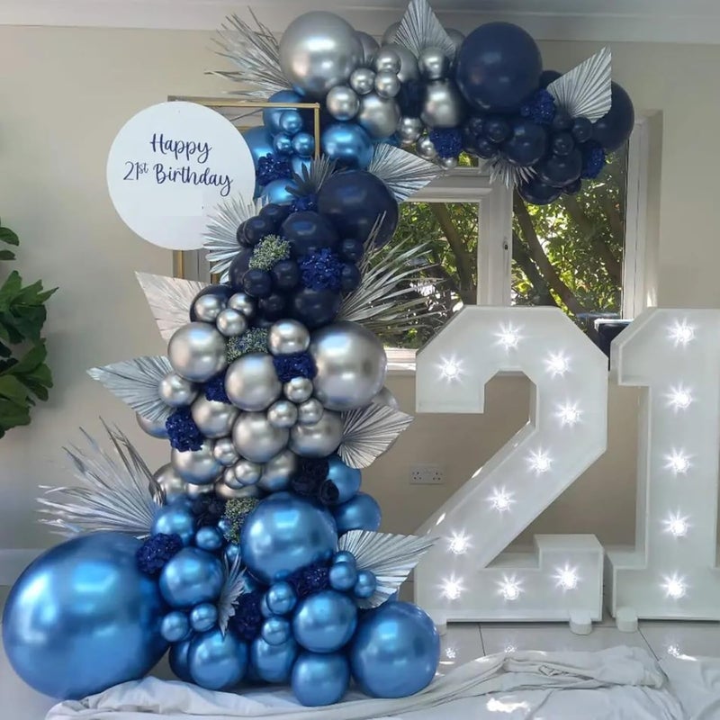 ADOINBY Blue Balloon Arch Kit, 152Pcs Explosion Star Various Blue and Silver Latex Balloon Garland kit Different Size Balloons for Anniversary Birthday Wedding Baby Shower Dark Party Decorations - Image 5