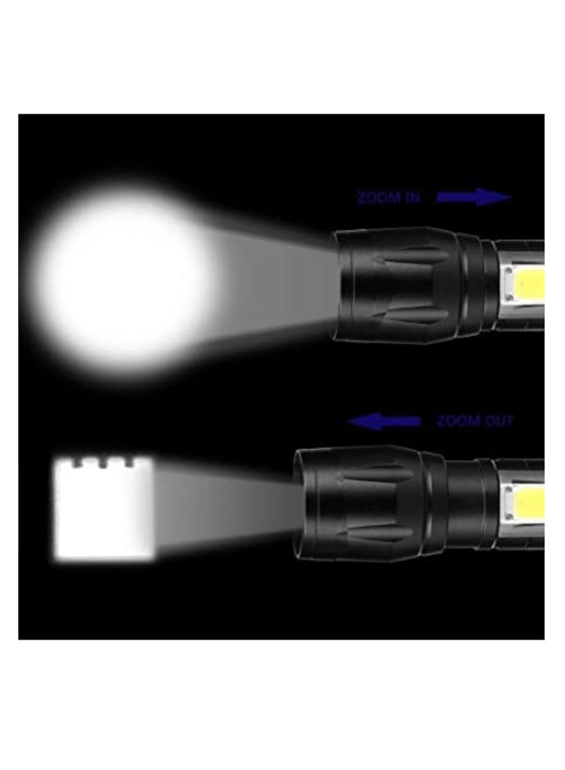 LED Rechargeable Flashlight 12.2cm With COB Side Light-USB Chargeable Torch-Super Zoomable Bright Flashlight For Camping, Outing And Emergency - (Black Color)  - Image 5