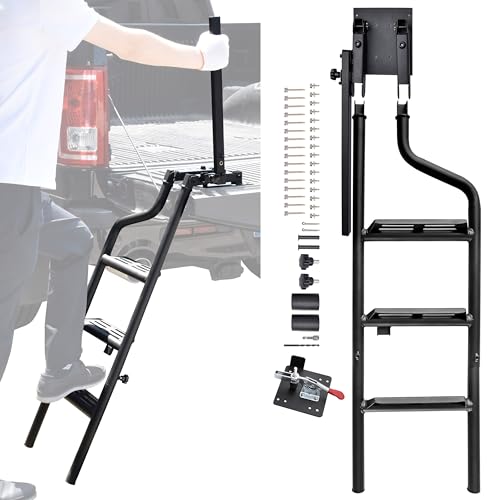 POKIAUTO 42 Foldable Pickup Truck Tailgate Ladder with Grab Handle Heavy Duty Universal Folding Tailgate Step Ladder with Handrail for Pickup Truck F150 RAM 1500 etc Accessories - Image 1