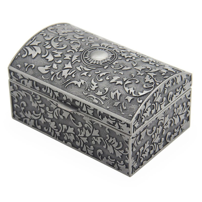 AVESON Vintage Metal Jewelry Box Small Trinket Storage Organizer Box Chest Ring Case for Girls Women, Tin Color, Small - Image 1