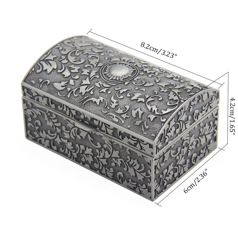 AVESON Vintage Metal Jewelry Box Small Trinket Storage Organizer Box Chest Ring Case for Girls Women, Tin Color, Small - Image 3