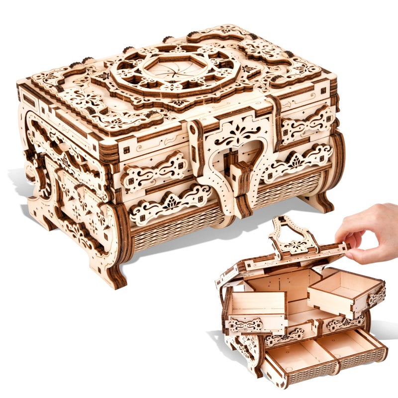 Varbertos 3D Wooden Puzzle Mechanical Treasure Box, Wood Creative Assembly Model Building Kits to Build for Adults and Teens, DIY Wooden Puzzle Hobbies Projects Gift for Women and Kids - Image 1