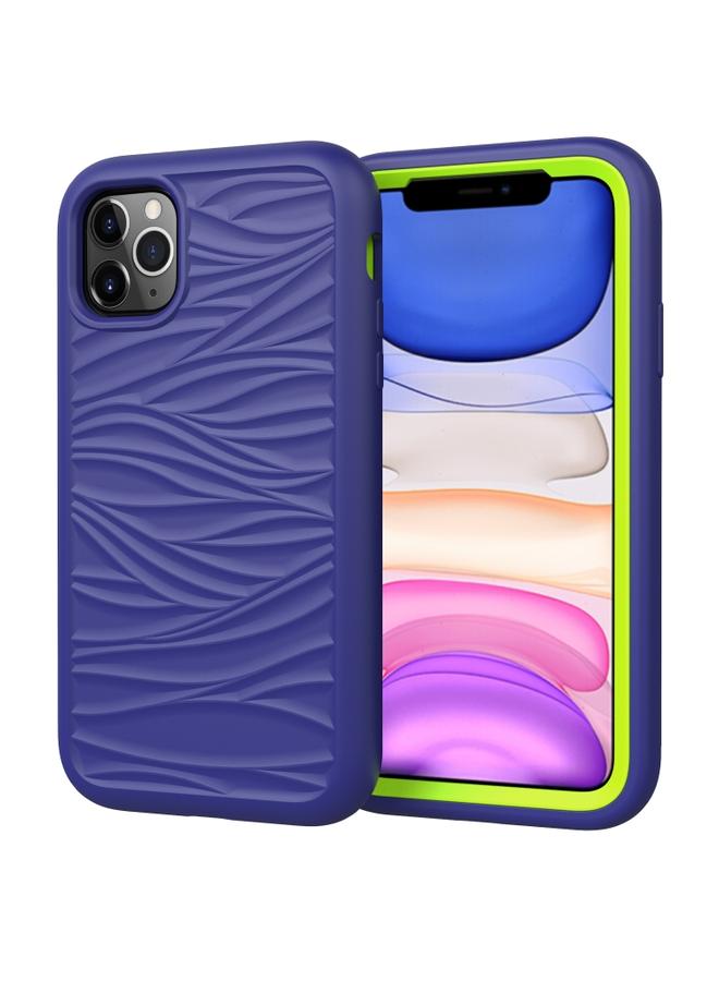 Green Tiger iPhone 11 Wave Pattern 3 in 1 Silicone Plus PC Shockproof Protective Case Navy Plus Olivine - Image 1