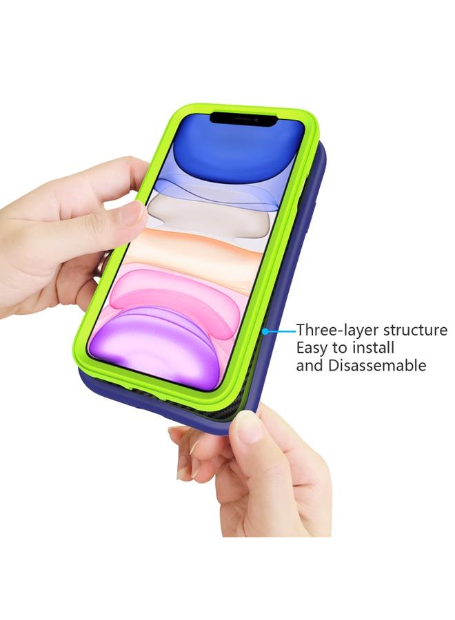 Green Tiger iPhone 11 Wave Pattern 3 in 1 Silicone Plus PC Shockproof Protective Case Navy Plus Olivine - Image 5