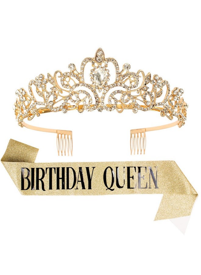 Velscrun Tiara for Women Birthday, Happy Birthday Tiara and Sash Set, Birthday Crowns for Women, Birthday Tiara for Women with Rhinestone, Tiaras and Crowns for Women with Combs, Birthday Girl Sash  - Image 1