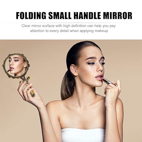 PRAYAS Handheld Mirror Rhinestone Mirror Tabletop Mirror Makeup Gifts for Women Tabletop Stand Mirror Vintage Travel Mirror Retro Hand Mirror Vintage Makeup Mirror Handheld Makeup Mirror Pack of 2 - Image 3