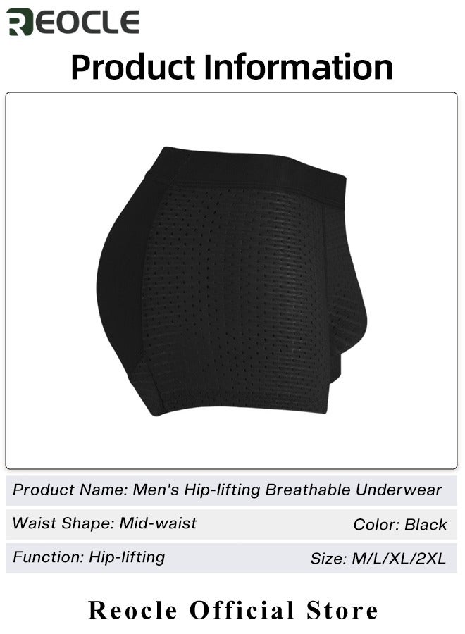 REOCLE Men's Mesh Underwear Boxer Back Padded Underwear Boxer Shaper Boxer Nylon Ice Silk Breathable Shapewear Padded Enhancing Underwear - Image 5