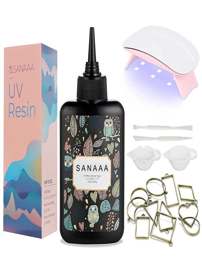 SANAAA UV Resin Kit with Light Jewelry Resin Clear Hard Type 100g Start Kit Transparent UV Solar Curing Resin for DIY Earring Pendant Jewelry Making - Image 1