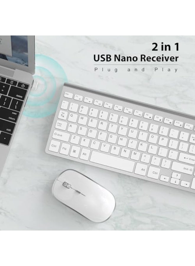 Wireless Keyboard and Mouse Set, Slim with Numeric Keypad, Silver White, Compatible with PC, Mac, Laptop - Image 2