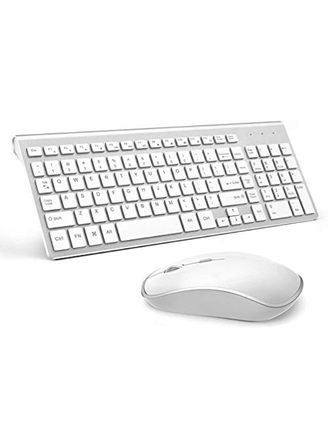 Wireless Keyboard and Mouse Set, Slim with Numeric Keypad, Silver White, Compatible with PC, Mac, Laptop - Image 1