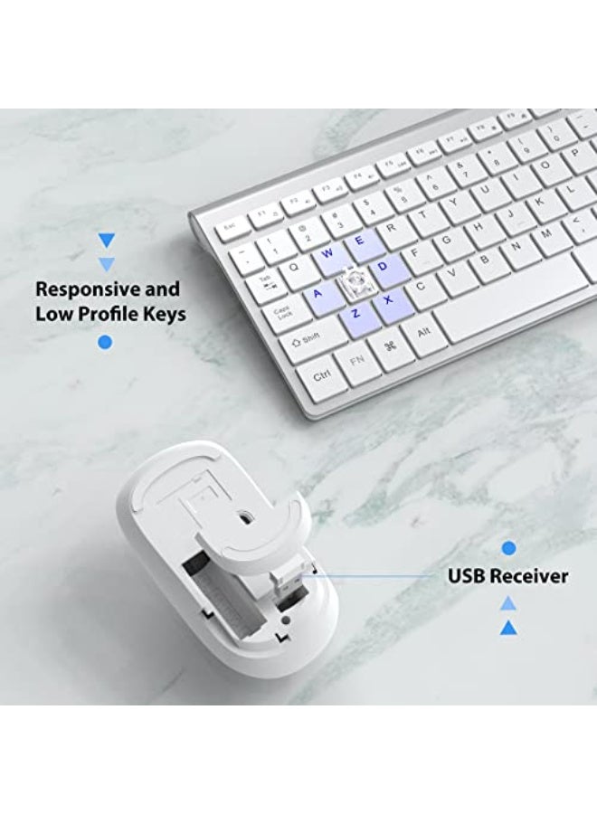 Wireless Keyboard and Mouse Set, Slim with Numeric Keypad, Silver White, Compatible with PC, Mac, Laptop - Image 3