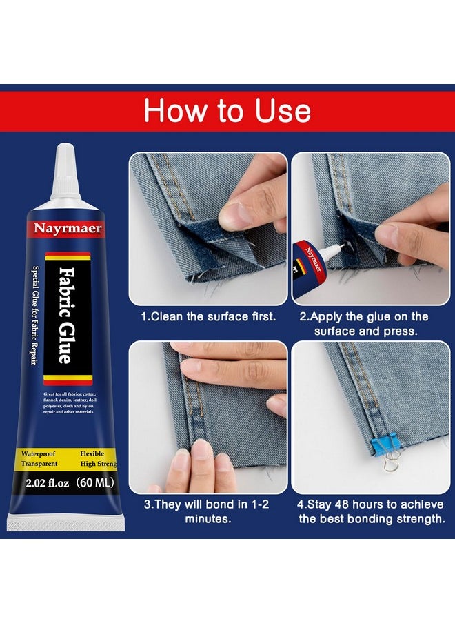 Nayrmaer Fabric Glue, Permanent Clear Washable Clothing Glue for All Fabrics, Cotton, Flannel, Denim, Leather, Polyester, Doll Repair, 24 Hours Dry and Waterproof (FG60g)  - Image 5