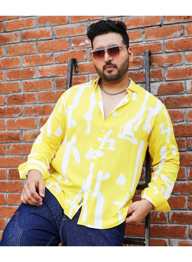 Instafab Plus Men's Lemon Yellow Abstract Print Shirt