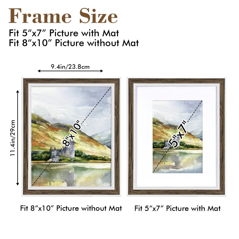 Daofary 8x10 Picture Frame Set of 6, Rustic Farmhouse Photo Frame, Display 5x7 with Mat or 8x10 Without Mat for Decorative on Wall Hanging and Tabletop Placement - Image 4