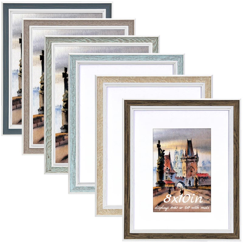 Daofary 8x10 Picture Frame Set of 6, Rustic Farmhouse Photo Frame, Display 5x7 with Mat or 8x10 Without Mat for Decorative on Wall Hanging and Tabletop Placement - Image 1