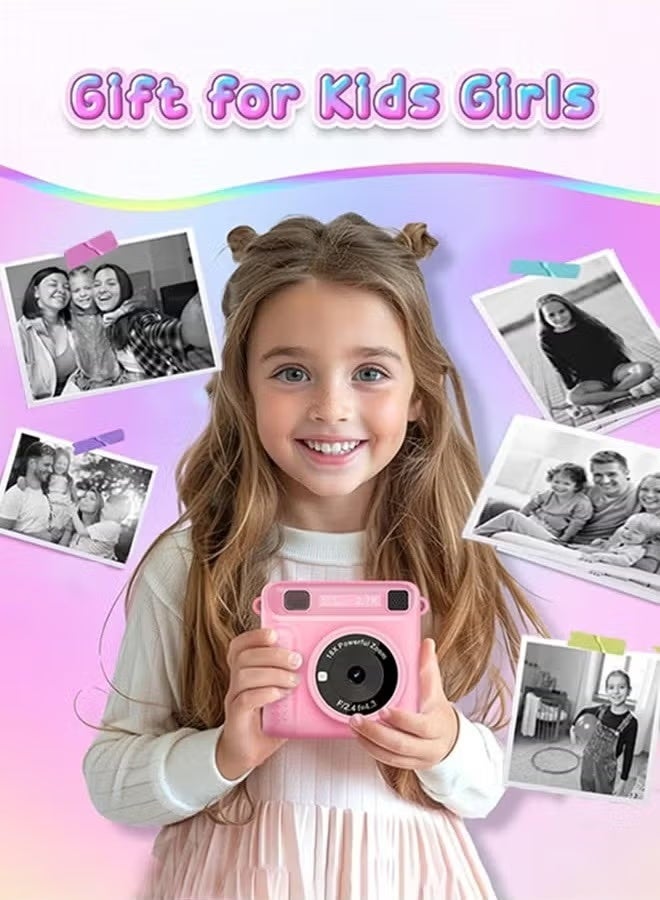ZONBON Instant Print Camera for Kids,Instant Camera for Girls Boys,Kids Camera Toys for Toddler 1080P HD Selfie Digital Camera with Print Paper & 32G Card,Birthday Gifts for Age 3-12 Years Old Pink - Image 2
