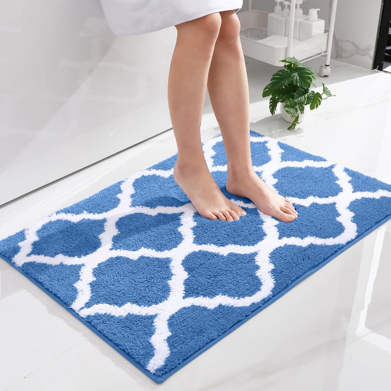 OLANLY Bathroom Rugs  Soft and Absorbent Microfiber Bath Rugs  Non-Slip Shaggy Shower Carpet  Machine Wash Dry  Bath Mats for Bathroom Floor  Tub and Shower  36x24  Blue