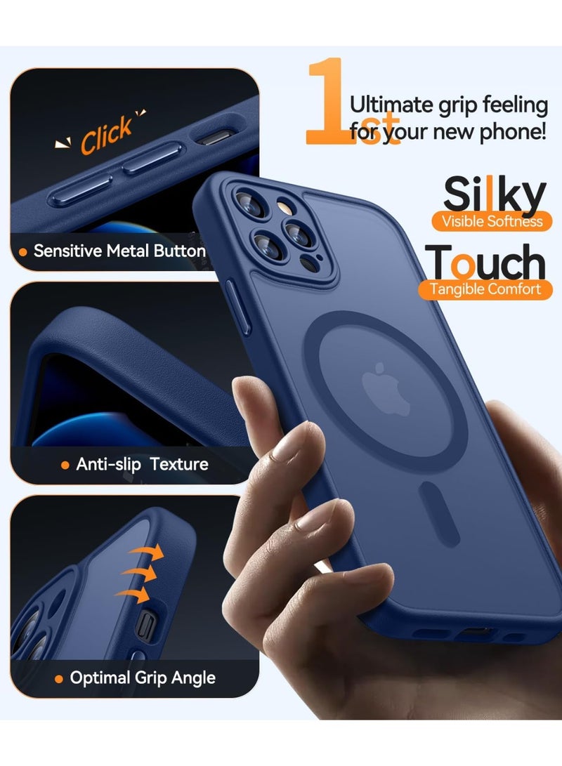 ESCASE Magnetic Cover for iPhone 12 Pro Max 6.7 Inch, MagSafe Compatible, Full Camera Protection, Translucent Matte Slim Protective Shockproof Case, Blue - Image 5