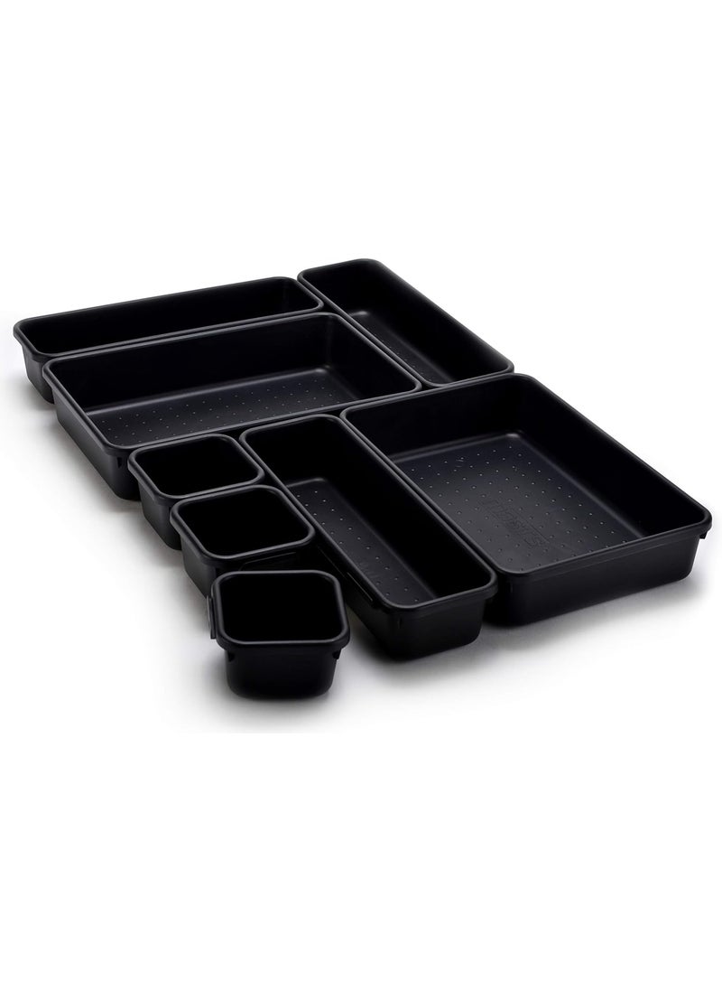 Interlocking Drawer Boxes, Durable Plastic, Different Diagrams to Guide Custom Layout, Great for Desk Drawer, Toolbox or Garage Organization, (8 Pack)