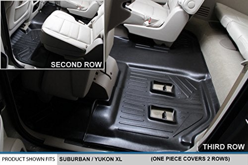 MAX LINER مجموعة بطانات الأرضيات MAXLINER 3 صفوف باللون الأسود لسيارة شيفروليه سوبربان 2015-2019 / جي إم سي يوكون XL (مع مقاعد دلو في الصف الثاني) - Image 4