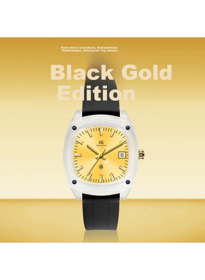 Shanghai Watch Gift National Series Dopamine Quartz Mechanical Style Silent Exam Wrisch Sh015 Yellow Dial - Image 1