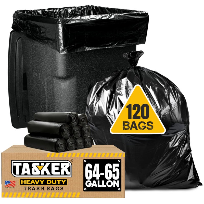 Tasker 65 Gallon Trash Bags Heavy Duty 120 Count Extra Large 64 Gallon Trash Bags for Toter Garbage Bag 65 Gallon Trash Can Liners - Image 3
