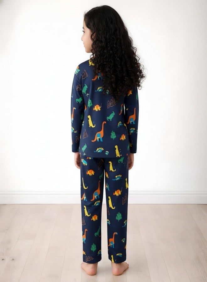 ANTHRILO Dinosaur Fun Navy Girls Long Sleeves Pyjama Set - Navy - Image 3