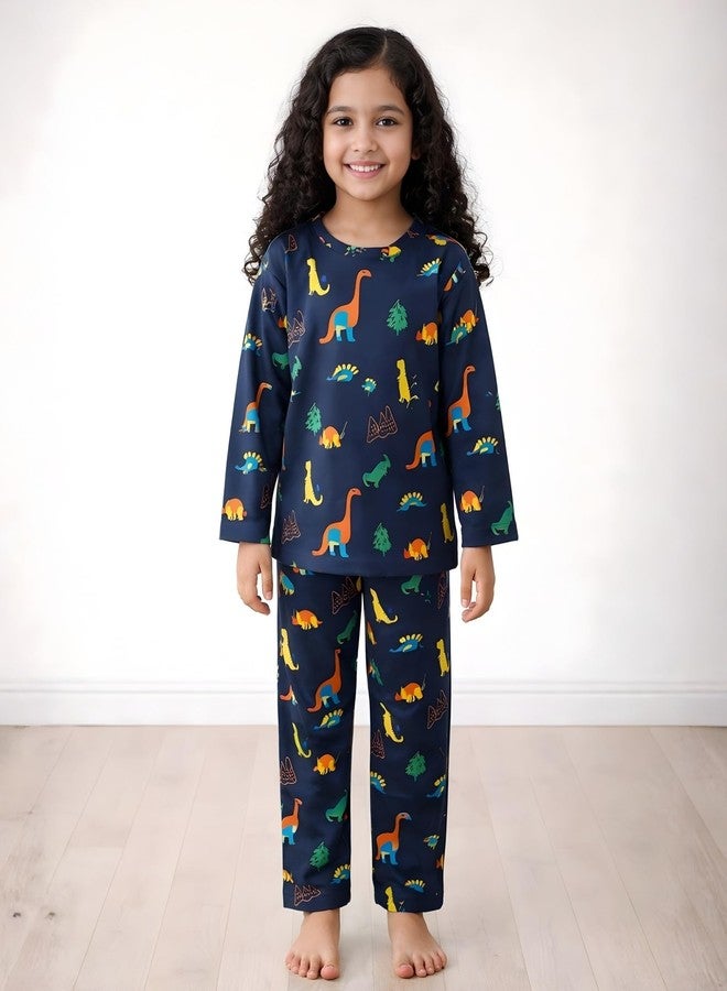 ANTHRILO Dinosaur Fun Navy Girls Long Sleeves Pyjama Set - Navy - Image 2