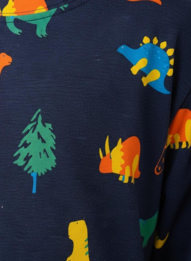 ANTHRILO Dinosaur Fun Navy Girls Long Sleeves Pyjama Set - Navy - Image 5