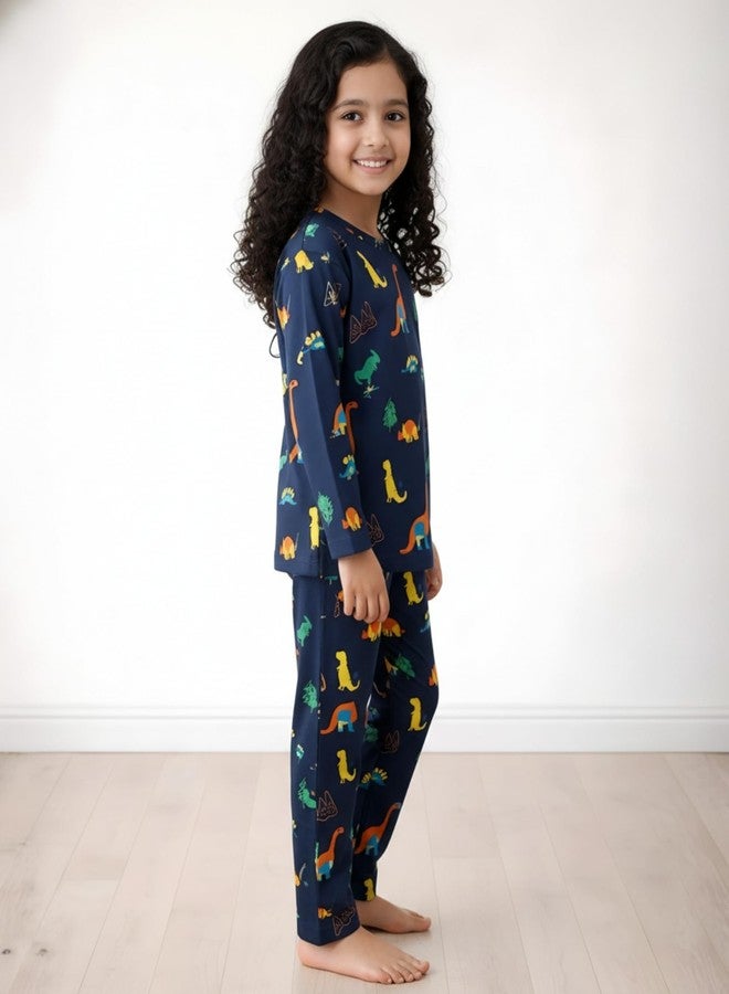 ANTHRILO Dinosaur Fun Navy Girls Long Sleeves Pyjama Set - Navy - Image 4