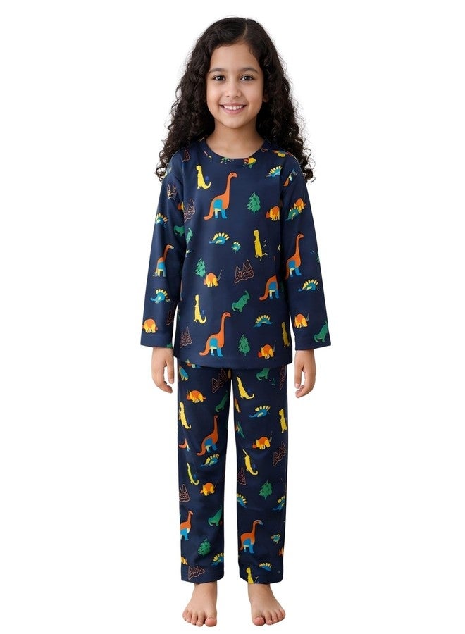 ANTHRILO Dinosaur Fun Navy Girls Long Sleeves Pyjama Set - Navy - Image 1