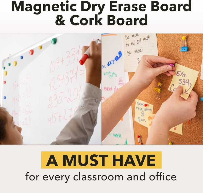 Besso White Board and Cork Board Combo (36x48) Vision Board for 2025 - Half Bulletin Corkboard with Dry Erase Whiteboard Combination for Office or Home, Memo Board - Image 3