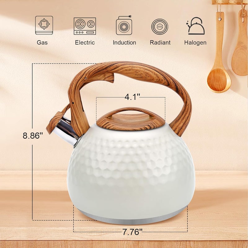 MAPPLE CREATION Stainless Steel Whistling Kettle White Tea Pot with Wooden Handle High Pitch Whistle Anti Scald Handle Design Coffee Tea Pot for Kitchen Camping - Image 2