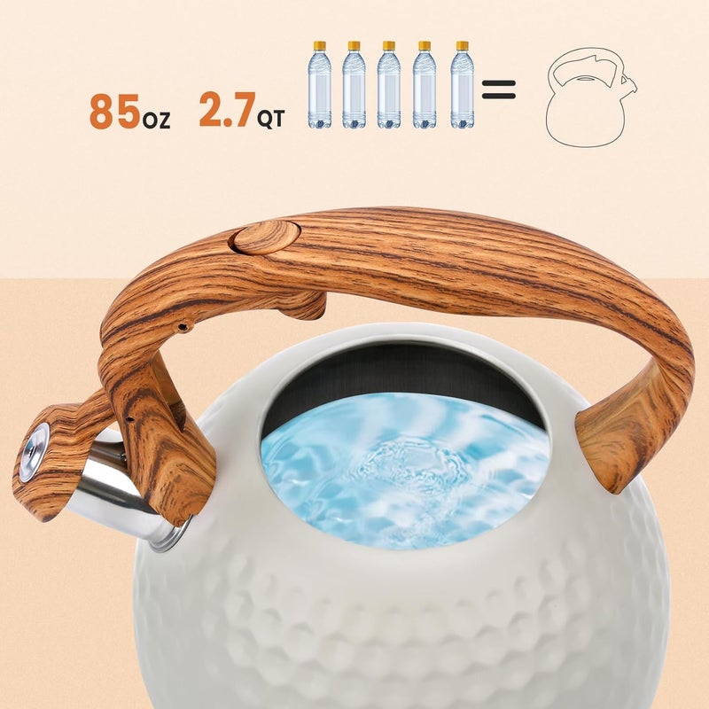 MAPPLE CREATION Stainless Steel Whistling Kettle White Tea Pot with Wooden Handle High Pitch Whistle Anti Scald Handle Design Coffee Tea Pot for Kitchen Camping - Image 3