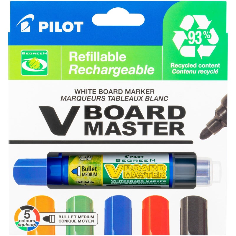 PILOT V Board Master Refillable Dry-Erase Markers, Bullet Tip, Assorted Color Inks, 5 Count - Image 1