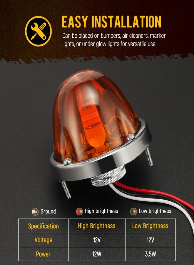 Partsam 2Pcs Amber Glass Lens Watermelon Lights [Patented] LED Side Marker Turn Signal Lights with Stainless Steel Bezel Replacement for Kenworth Peterbilt Freightliner - Image 4