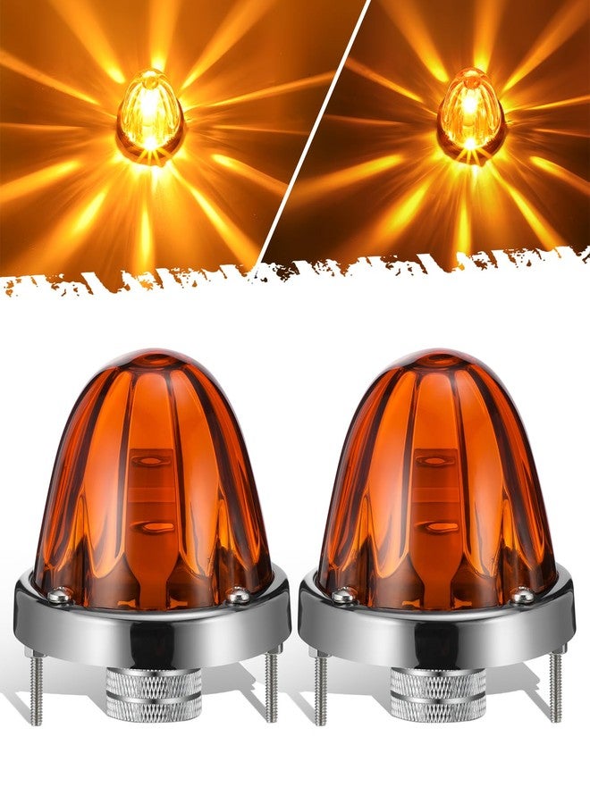 Partsam 2Pcs Amber Glass Lens Watermelon Lights [Patented] LED Side Marker Turn Signal Lights with Stainless Steel Bezel Replacement for Kenworth Peterbilt Freightliner - Image 1