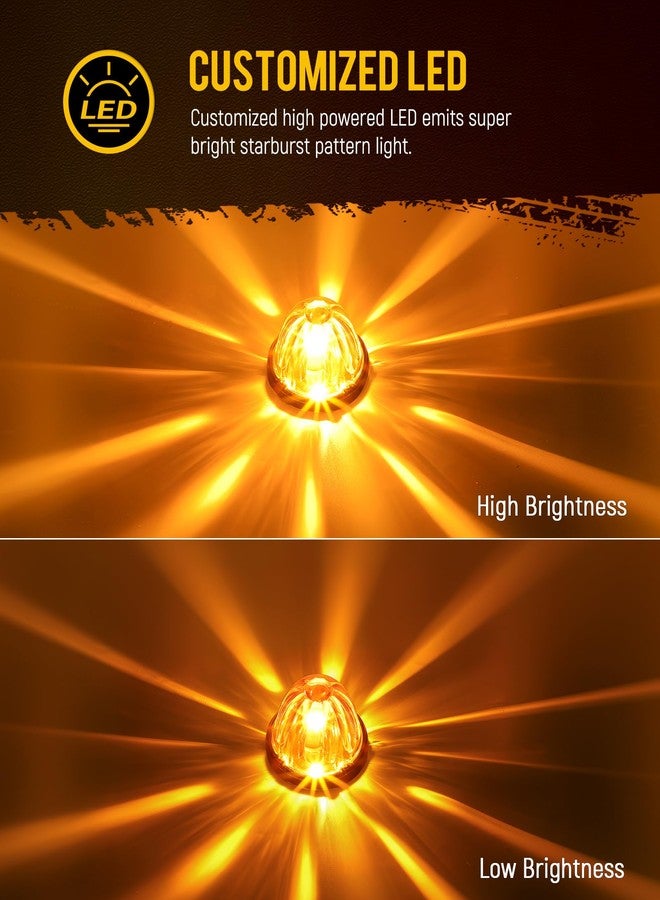 Partsam 2Pcs Amber Glass Lens Watermelon Lights [Patented] LED Side Marker Turn Signal Lights with Stainless Steel Bezel Replacement for Kenworth Peterbilt Freightliner - Image 2