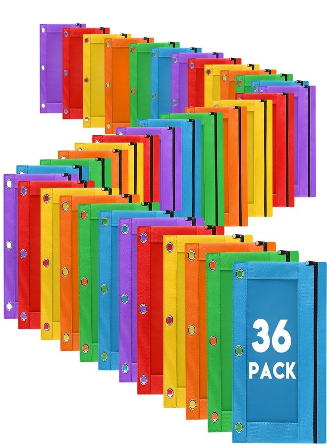 LURLIN Pencil Pouch for 3 Ring Binder, 36 Pack Bulk Pencil Bags with Zipper, 6 Colored Pencil Case for Classroom School Office supplies , Large Sturdy and Durable Cloth Pencil Pocket for 3 Holder Binder - Image 1