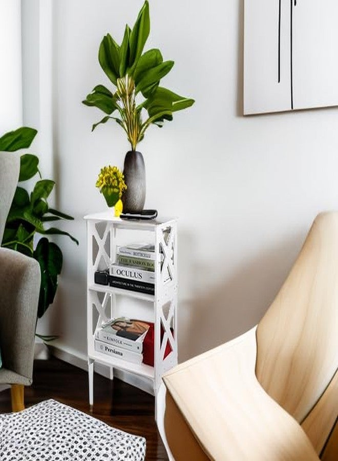 Lechay Small Side Table - White End Table for Small Spaces, Slim Nightstand, Bookshelf for Bedroom Office - Image 5