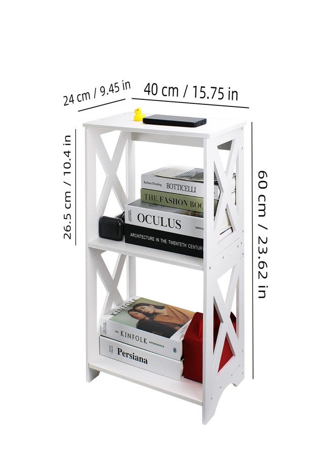 Lechay Small Side Table - White End Table for Small Spaces, Slim Nightstand, Bookshelf for Bedroom Office - Image 2