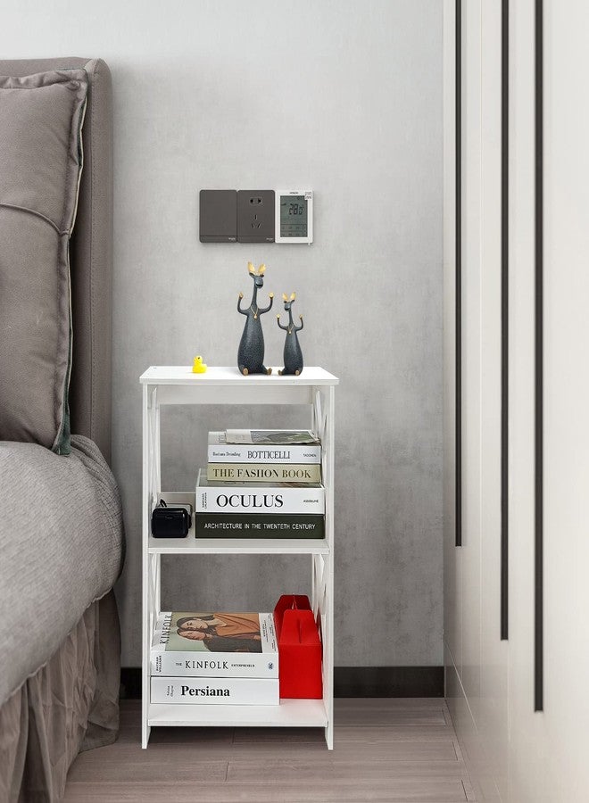Lechay Small Side Table - White End Table for Small Spaces, Slim Nightstand, Bookshelf for Bedroom Office - Image 3