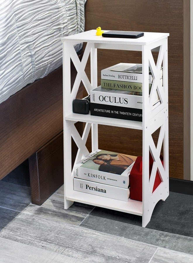 Lechay Small Side Table - White End Table for Small Spaces, Slim Nightstand, Bookshelf for Bedroom Office - Image 4