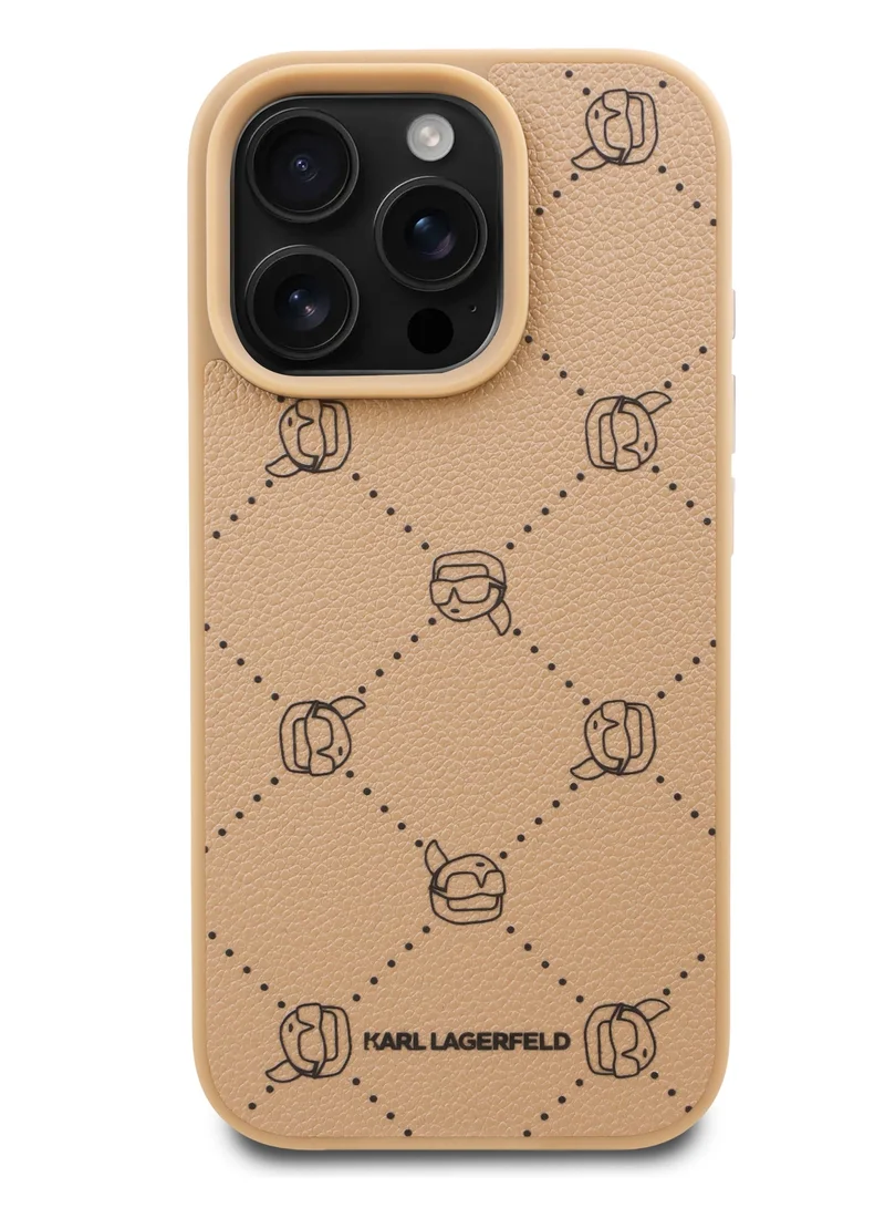 Karl Lagerfeld iPhone 16 Pro Max PU Hard Case with Iconic Karl Head / Stylish & Durable Protection / Light Weight and Slim Back cover - Beige