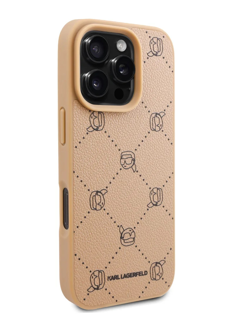 Karl Lagerfeld iPhone 16 Pro Max PU Hard Case with Iconic Karl Head / Stylish & Durable Protection / Light Weight and Slim Back cover - Beige