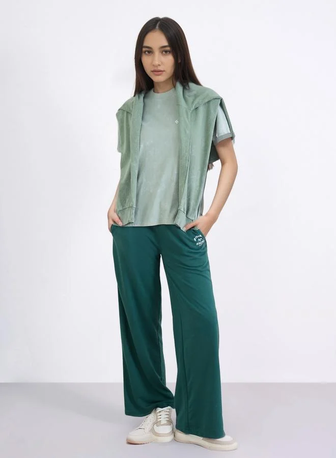 Styli Styli Green Boxy Fit T-Shirt with Slogan Print