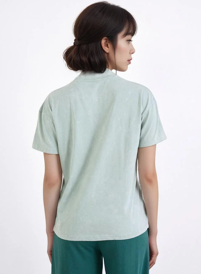 Styli Styli Green Boxy Fit T-Shirt with Slogan Print