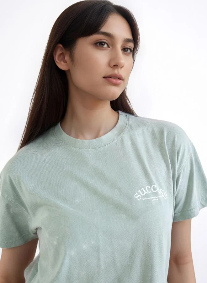 Styli Styli Green Boxy Fit T-Shirt with Slogan Print