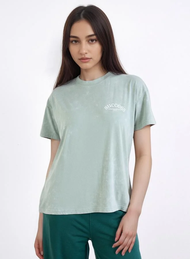 Styli Styli Green Boxy Fit T-Shirt with Slogan Print